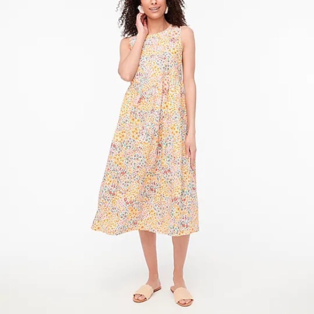 J. Crew mixed floral tiered dress in warm clementine in size 4 NWT Msrp $118